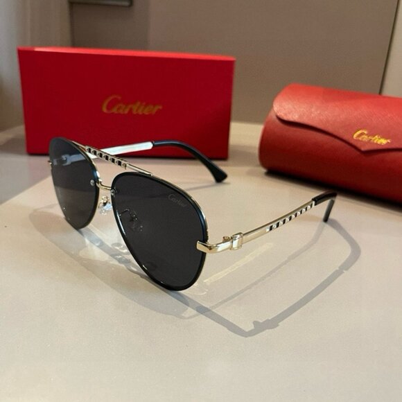 Cartier Black Oval Metal Frame Sunglasses